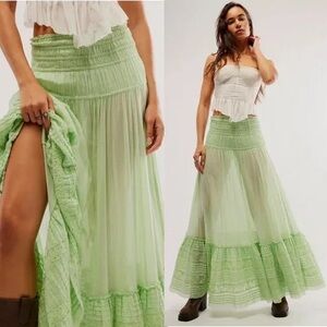 Free People FP One Alessi Eyelet Seafoam Green Cotton Beach Maxi Skirt Medium